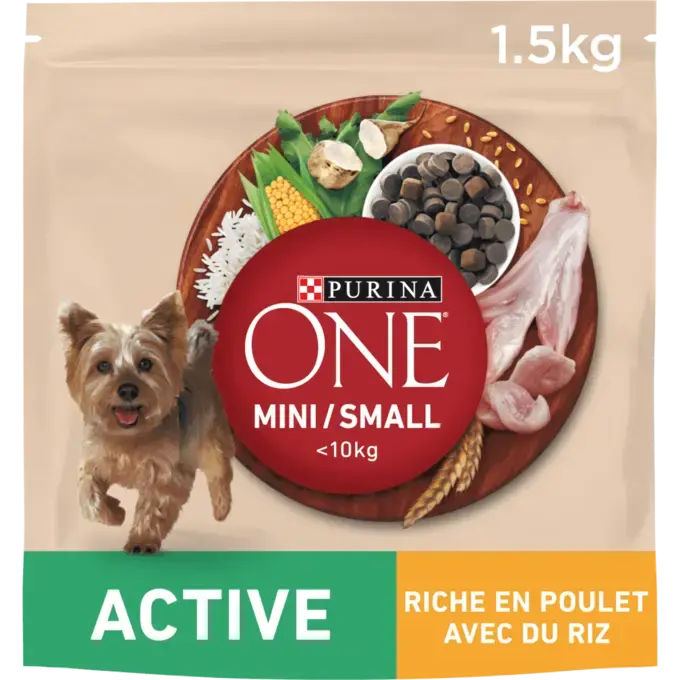PURINA® ONE® MINI/SMALL < 10kg Active, Crocchette per cane piccolo attivo Ricche di Pollo con Riso