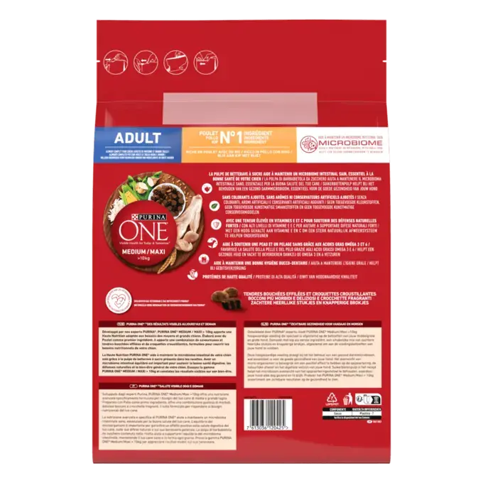 Purina® ONE® Medium / Maxi > 10kg Crocchette per cane adulto Ricche di Pollo con Riso