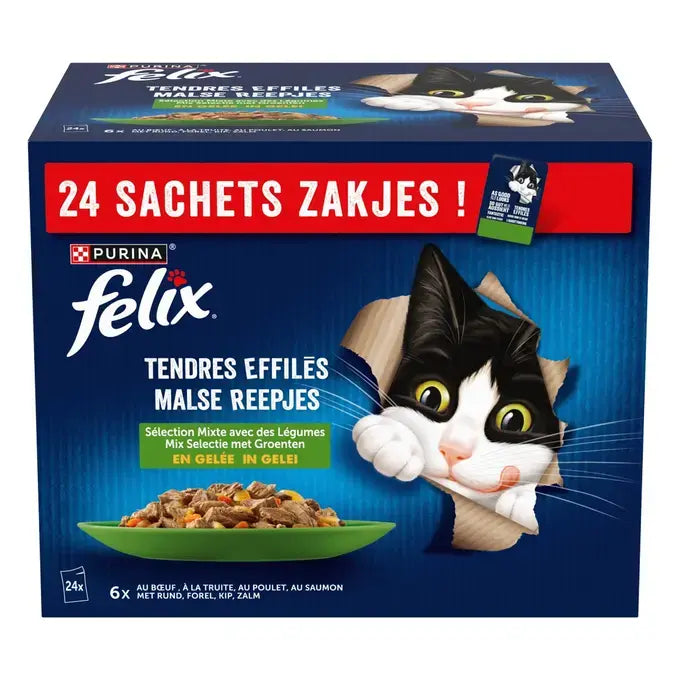 FELIX® - Bustine per gatto Teneri Filetti in Gelatina - Selezione Mista con Verdure