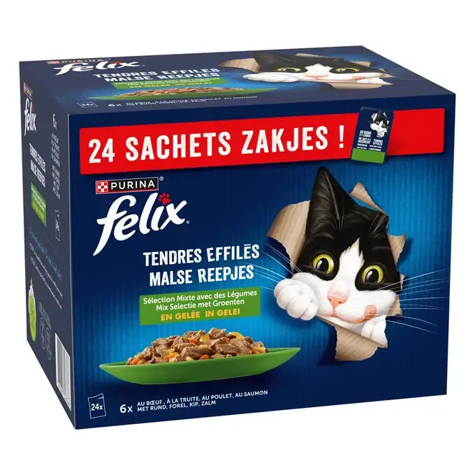 FELIX® - Bustine per gatto Teneri Filetti in Gelatina - Selezione Mista con Verdure