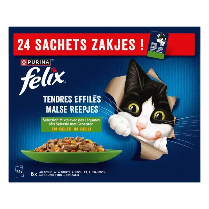 FELIX® - Bustine per gatto Teneri Filetti in Gelatina - Selezione Mista con Verdure