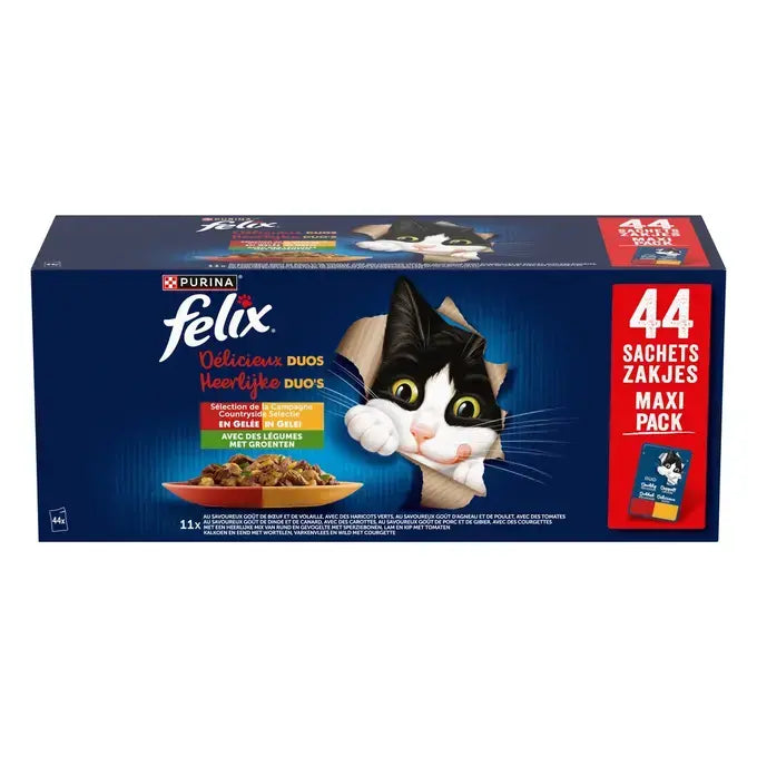 FELIX® - Bustine per gatto Teneri Filetti Deliziosi Duetti - Selezione di Campagna