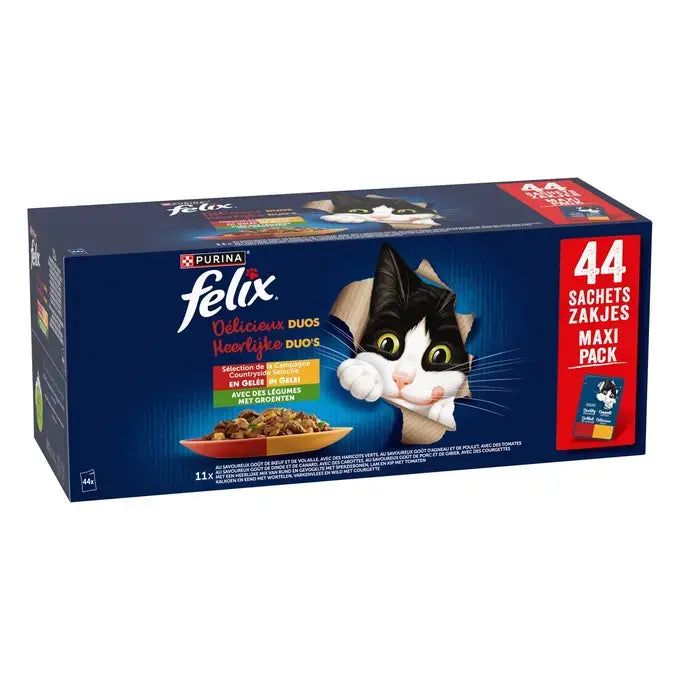 FELIX® - Bustine per gatto Teneri Filetti Deliziosi Duetti - Selezione di Campagna