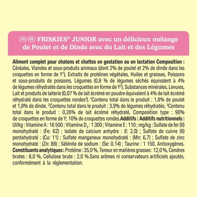 FRISKIES® JUNIOR - Crocchette per Gattino con un delizioso mix di Pollo e Tacchino con Latte