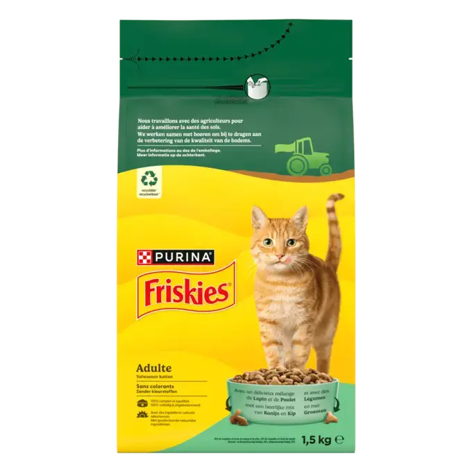 FRISKIES® GATTO ADULTO - Crocchette con un delizioso mix di Coniglio e Pollo con Verdure