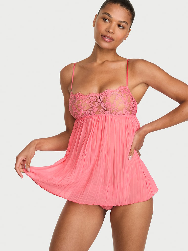 Set babydoll plissettato in pizzo Dare to Dream