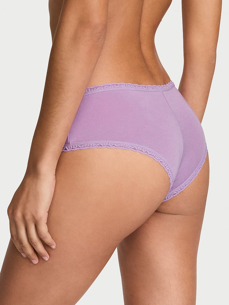 Slip cheeky in cotone con vita in pizzo
