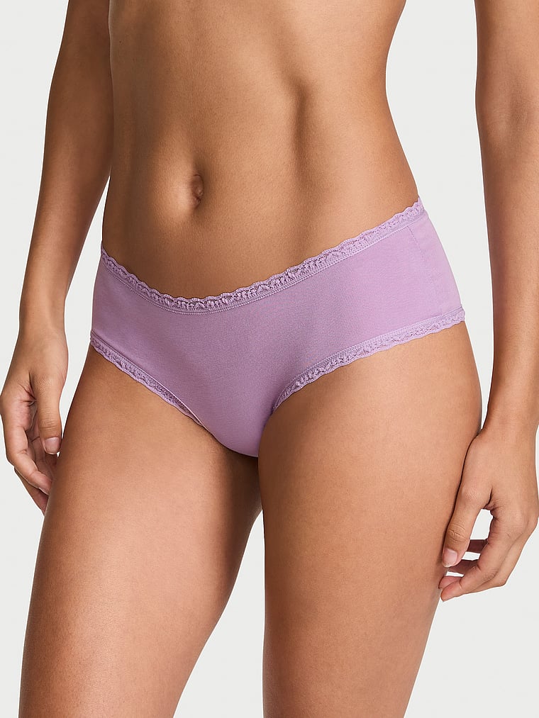Slip cheeky in cotone con vita in pizzo