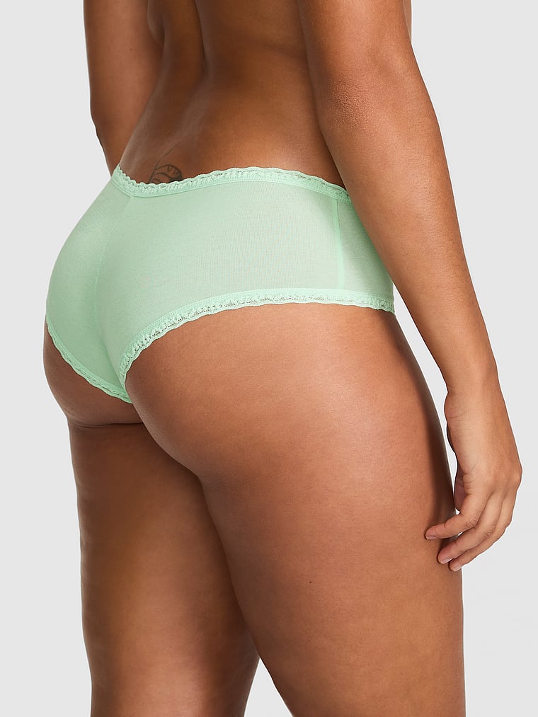 Slip cheeky in cotone con vita in pizzo