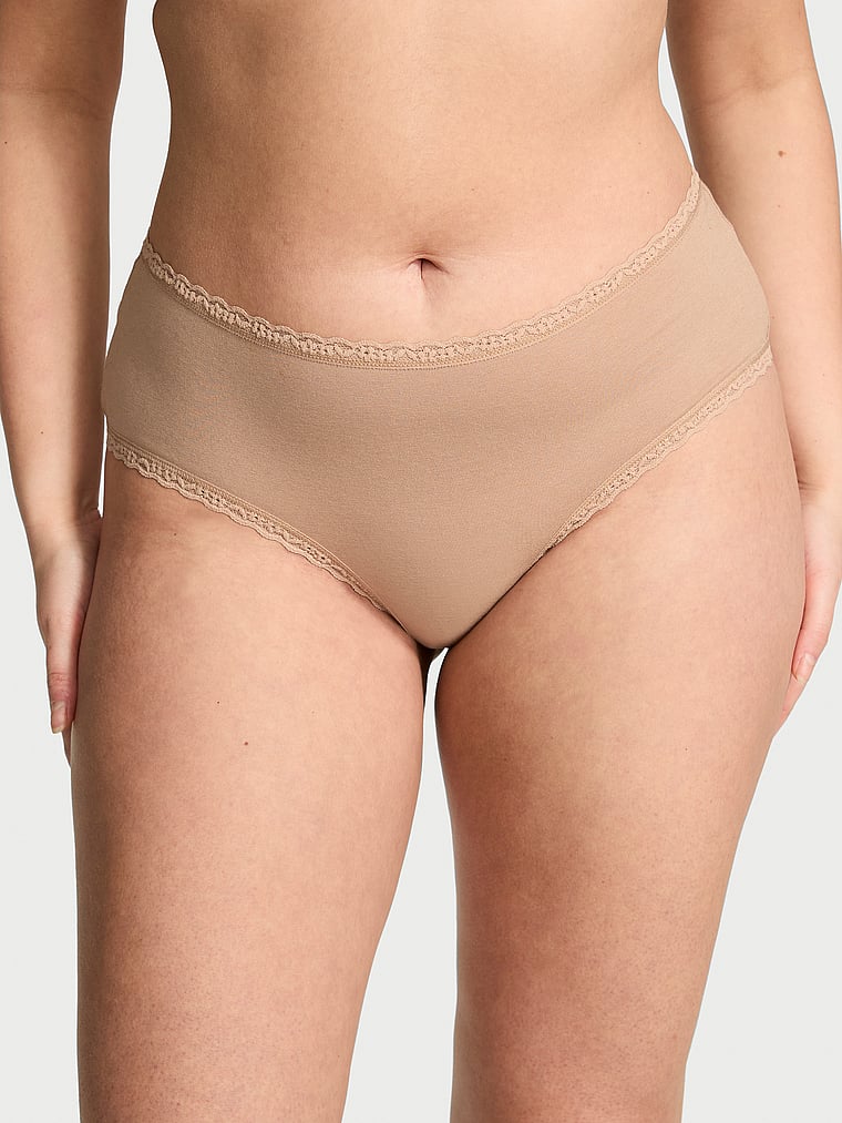 Slip cheeky in cotone con vita in pizzo