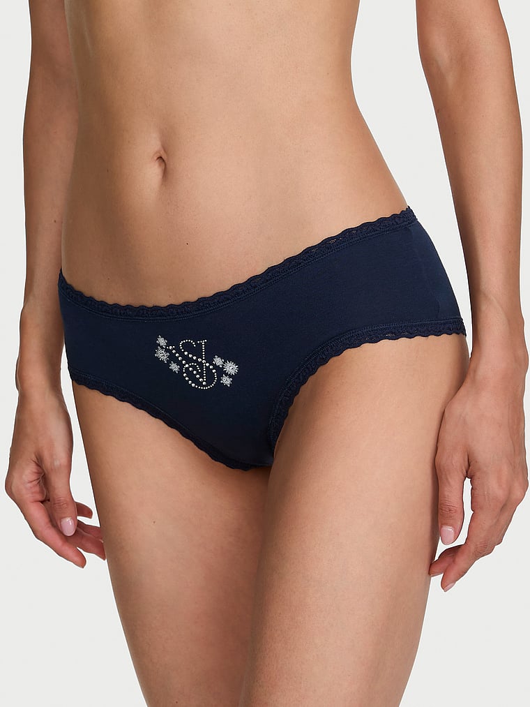 Slip cheeky in cotone con vita in pizzo