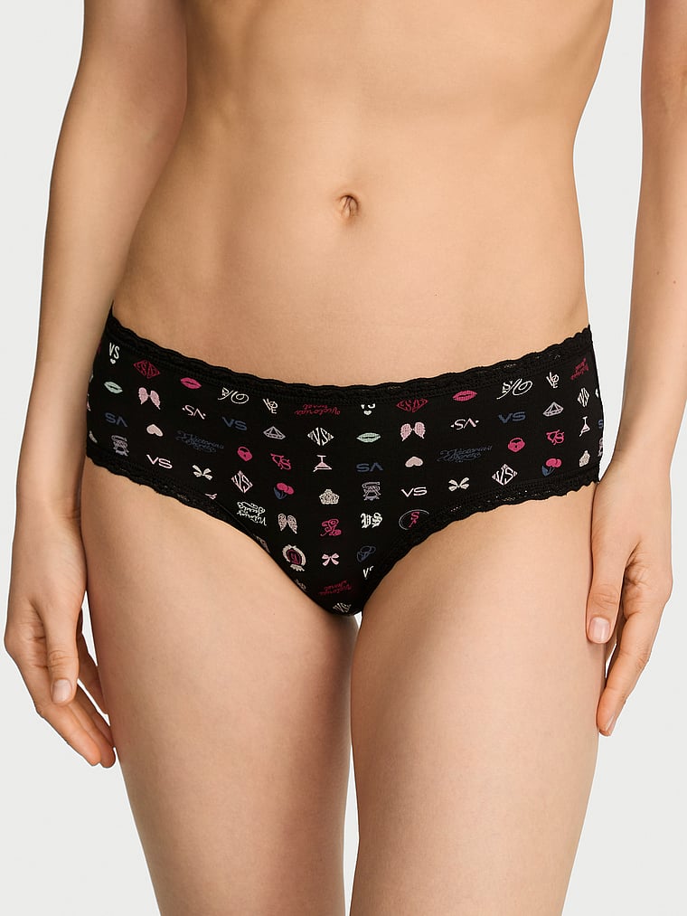 Slip cheeky in cotone con vita in pizzo