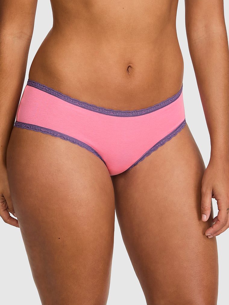 Slip cheeky in cotone con vita in pizzo