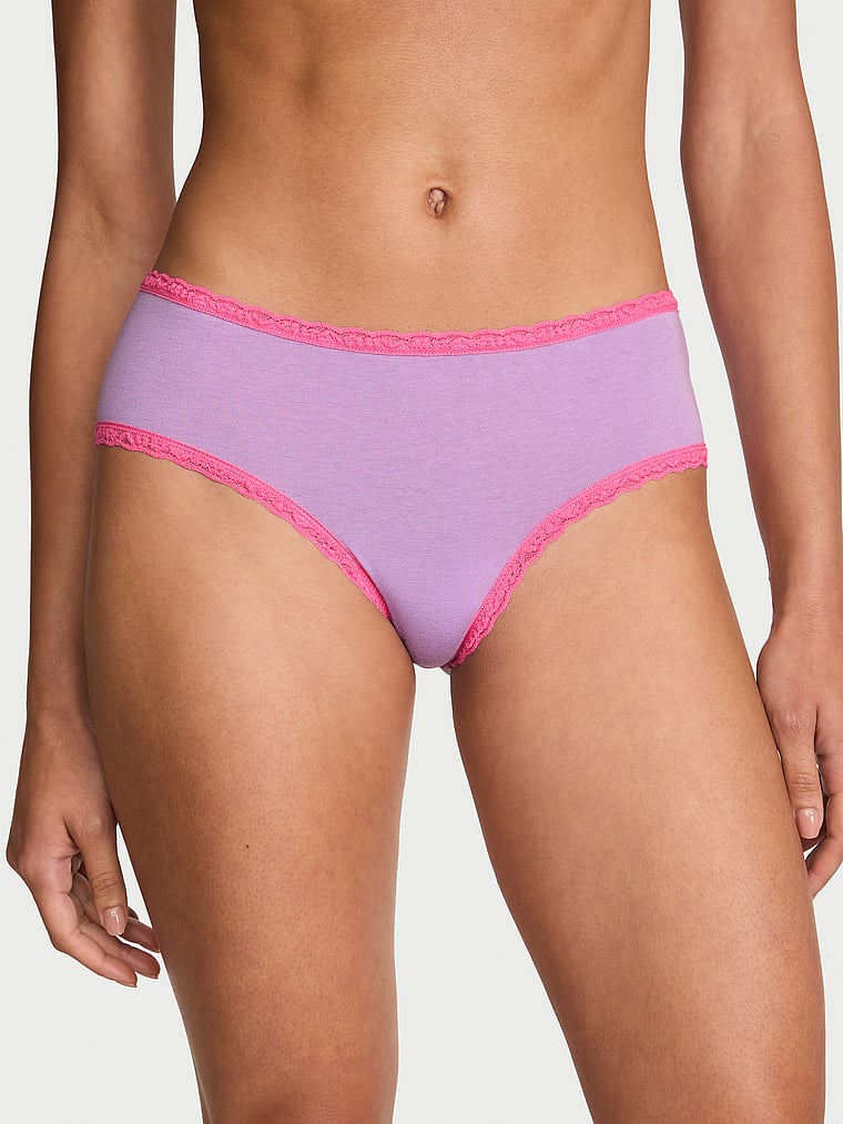 Slip cheeky in cotone con vita in pizzo