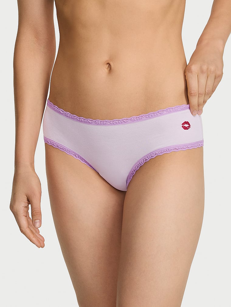 Slip cheeky in cotone con vita in pizzo