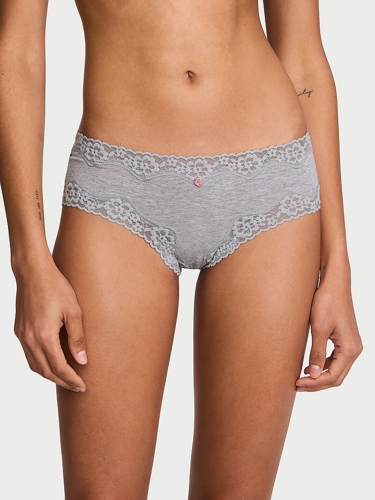 Slip cheeky in cotone con vita in pizzo