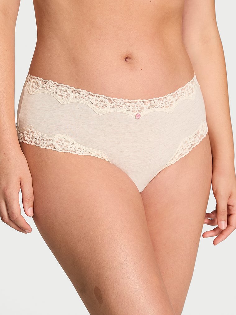 Slip cheeky in cotone con vita in pizzo