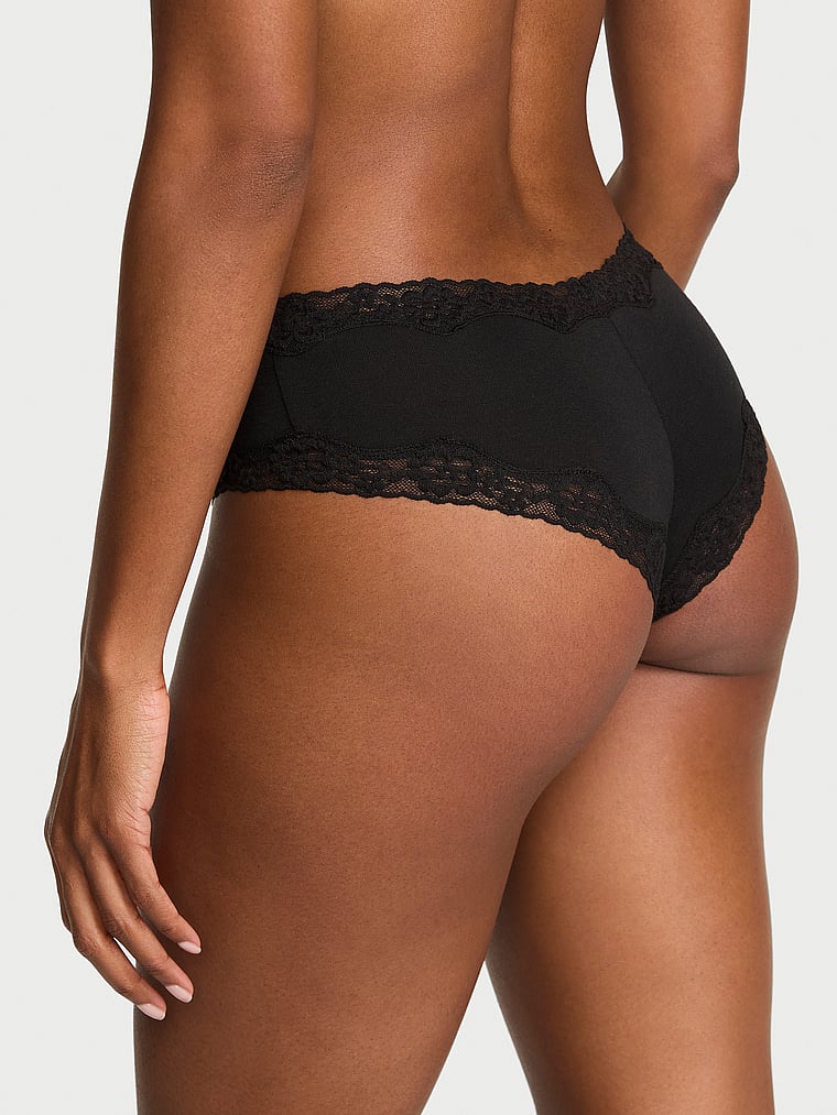 Slip cheeky in cotone con vita in pizzo
