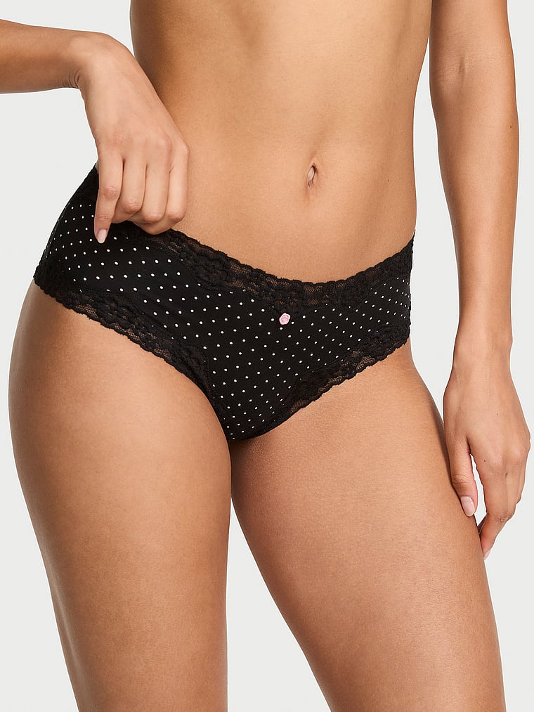Slip cheeky in cotone con vita in pizzo
