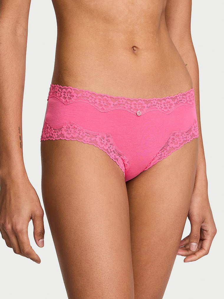 Slip cheeky in cotone con vita in pizzo