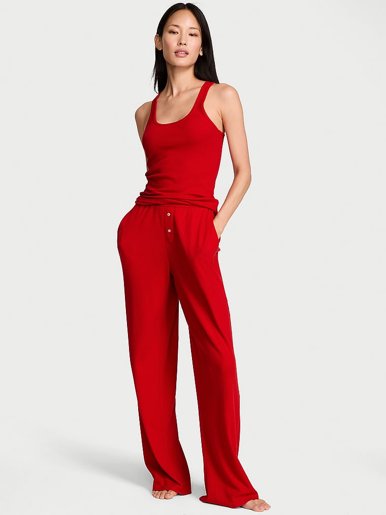 Set pigiama canotta & pantaloni in maglia waffle