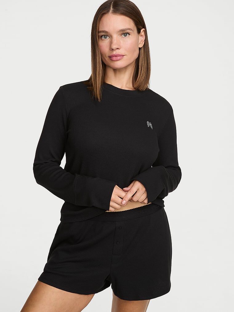 Set pigiama corto a maniche lunghe in maglia waffle