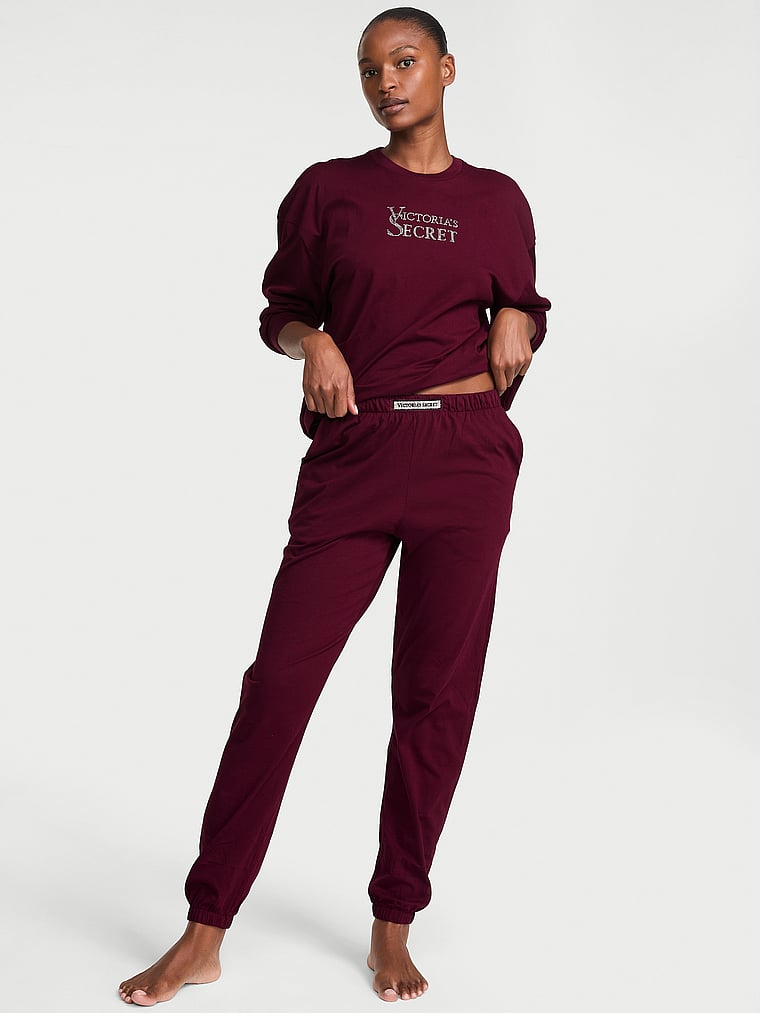 Set pigiama lungo con jogger Shine 100% cotone