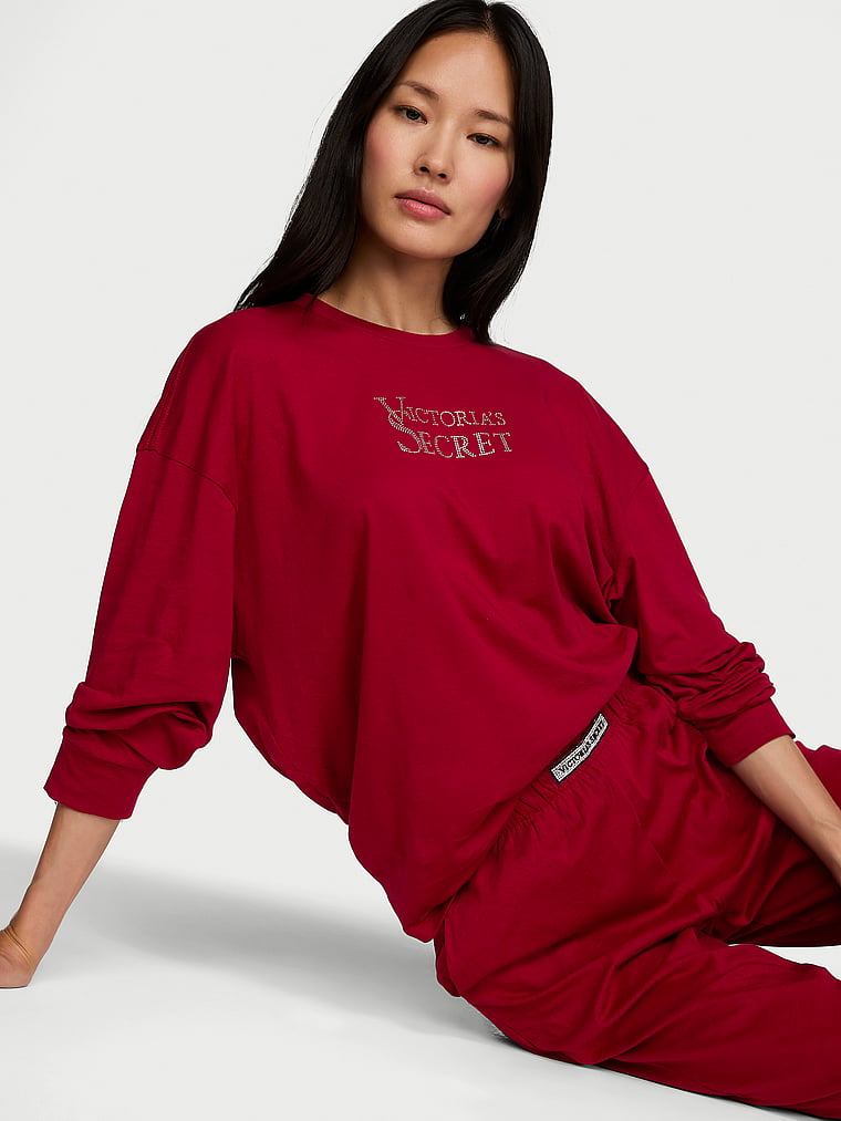 Set pigiama lungo con jogger Shine 100% cotone