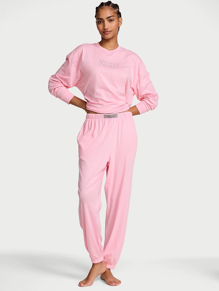 Set pigiama lungo con jogger Shine 100% cotone