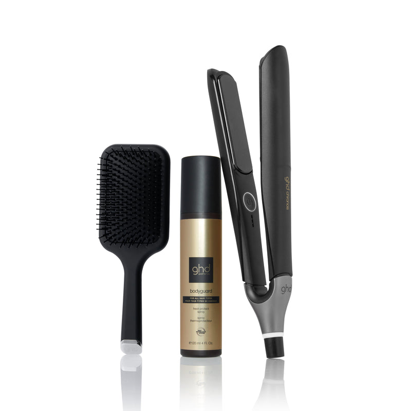 Trio ghd piastra chronos + spazzola + spray
