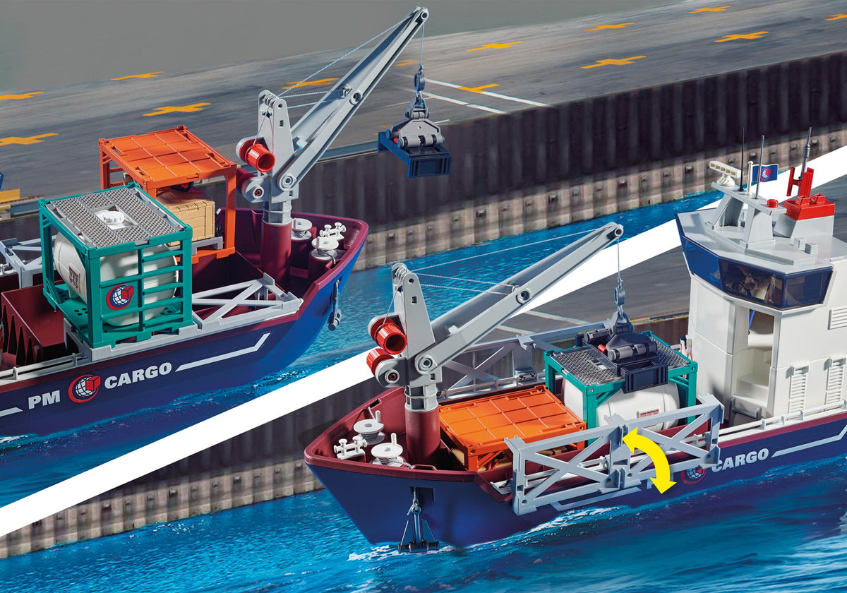 Grande nave cargo con barca della dogana