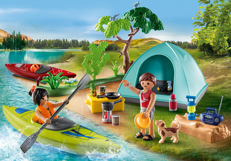 Vacanzieri con tenda da campeggio