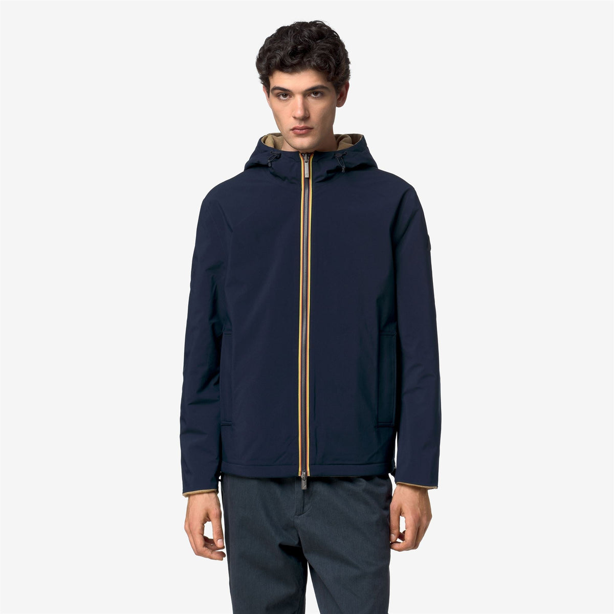 K-Way Claudel Wool Bonded Double – Giacca semilunga da uomo – Beige Khaki - Blue Depth