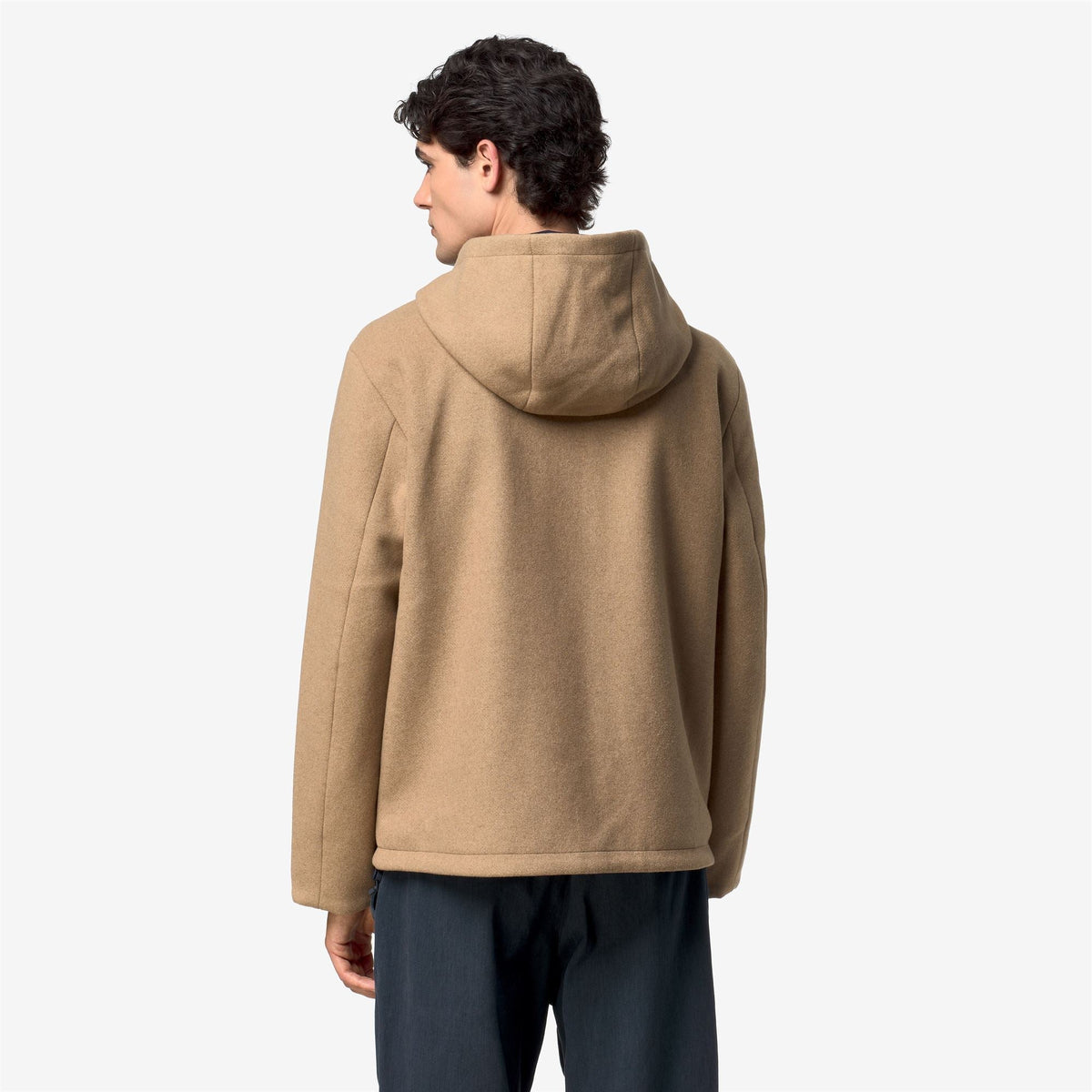 K-Way Claudel Wool Bonded Double – Giacca semilunga da uomo – Beige Khaki - Blue Depth