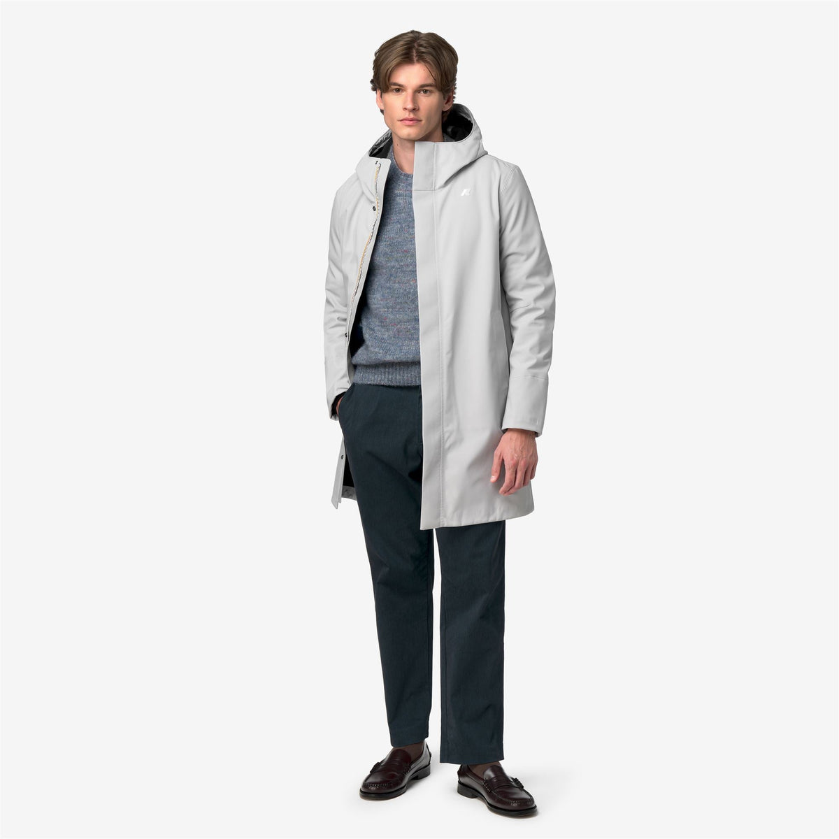 K-Way Thomas Bonded – Giacca lunga da uomo – Grey Ash - Blue Depth