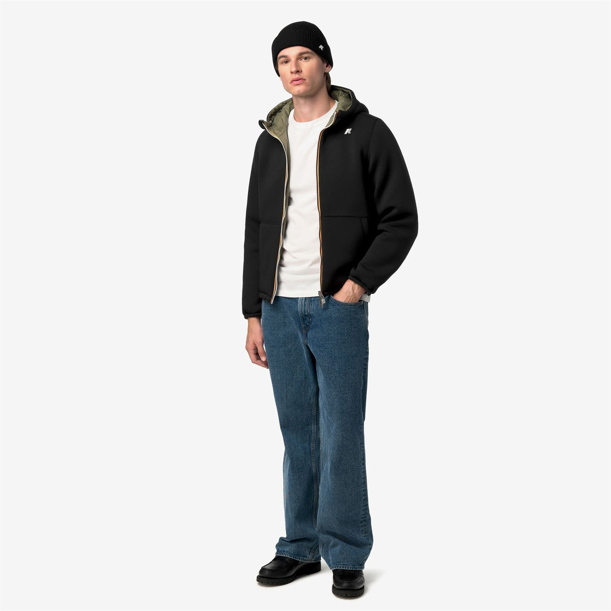 K-Way Jack Spacer Nylon Double – Giacca corta da uomo – Black Pure - Green Army