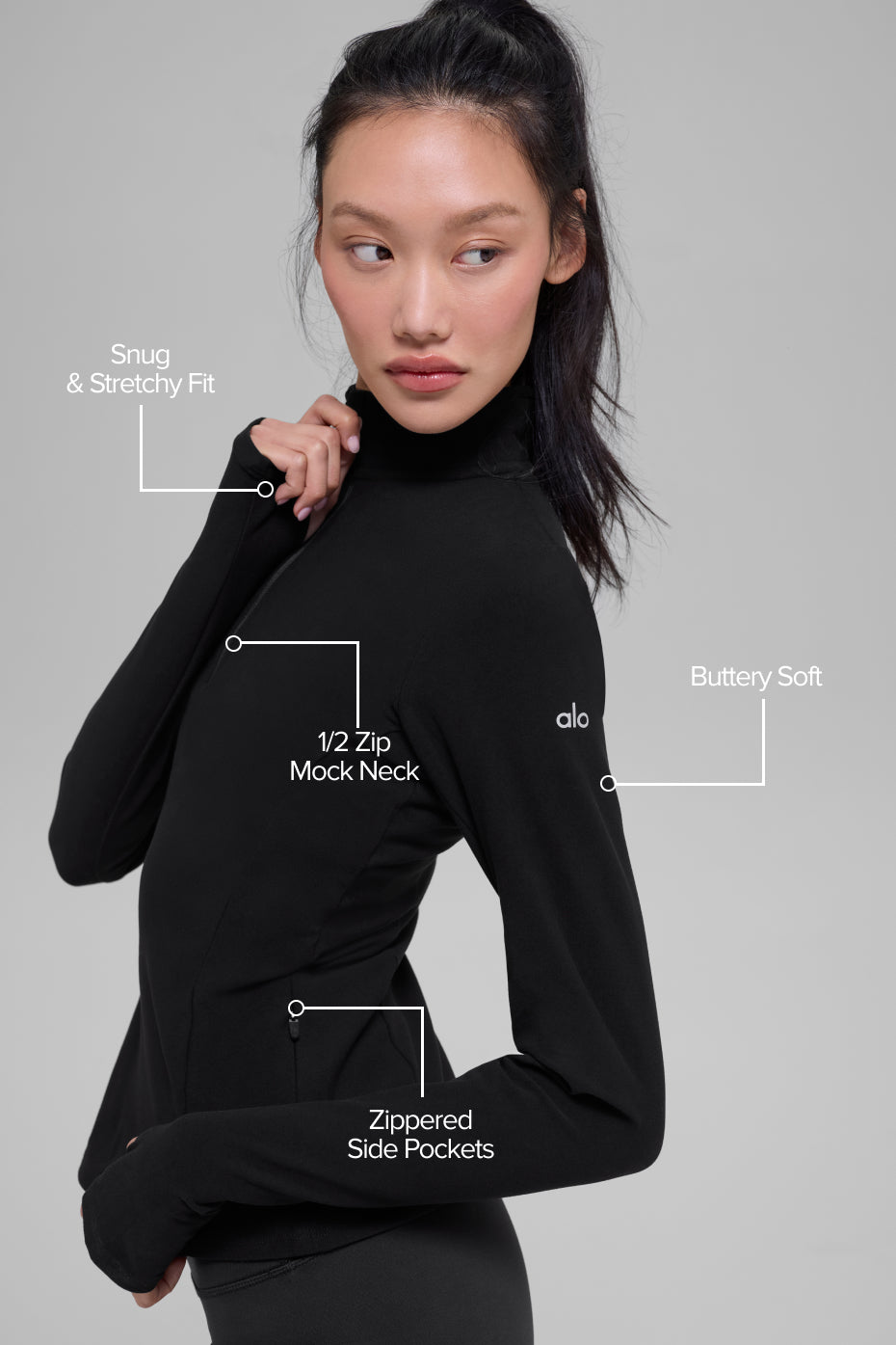 Pullover con zip 1/2 Alosoft Rapid - Black