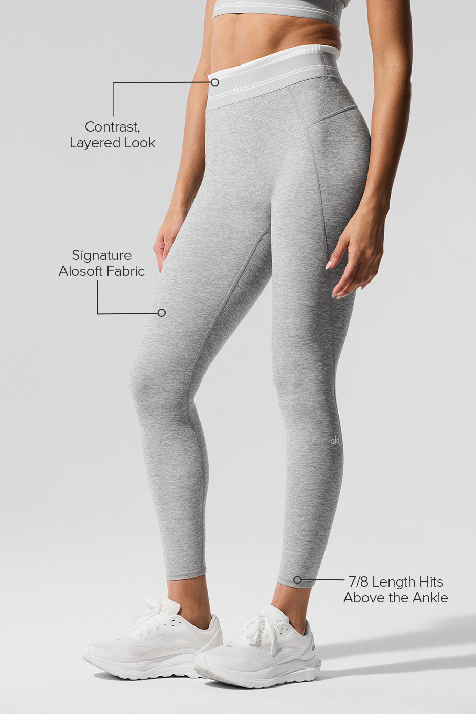 Leggings a vita alta 7/8 Alosoft Better Together - Athletic Heather Grey/White