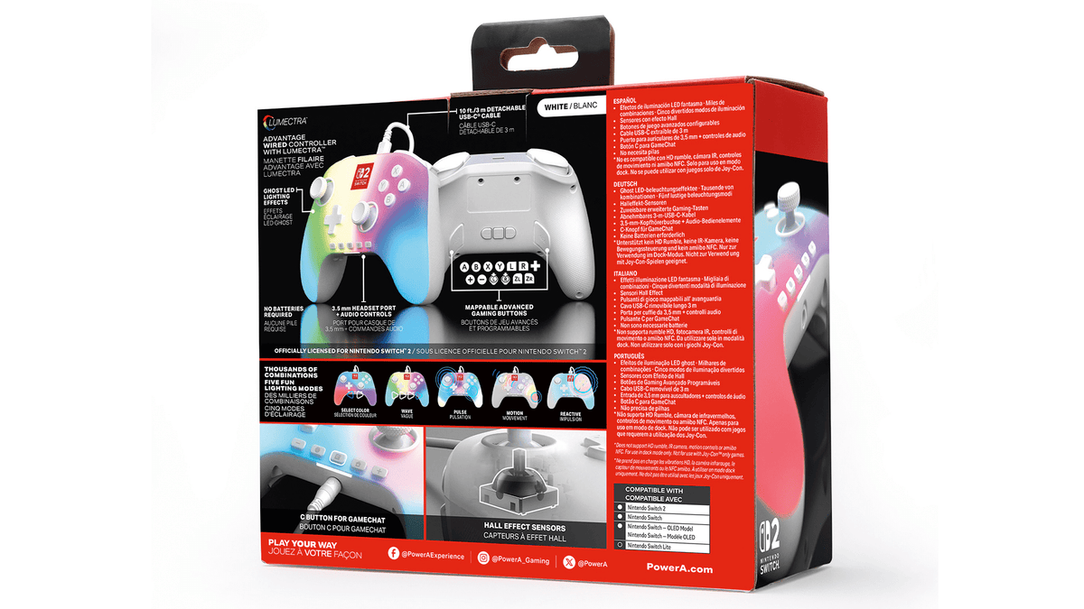 Controller cablato Advantage con Lumectra per Nintendo Switch 2 (bianco)